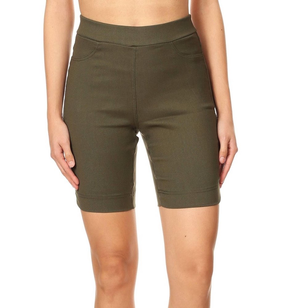 Jvini Women's Stretchy Cotton Skinny Jean Bermuda Shorts Olive Small