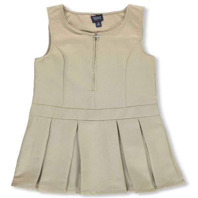 French Toast Girls 4-14 Pleated Jumper with Heart Zipper - Khaki, 10