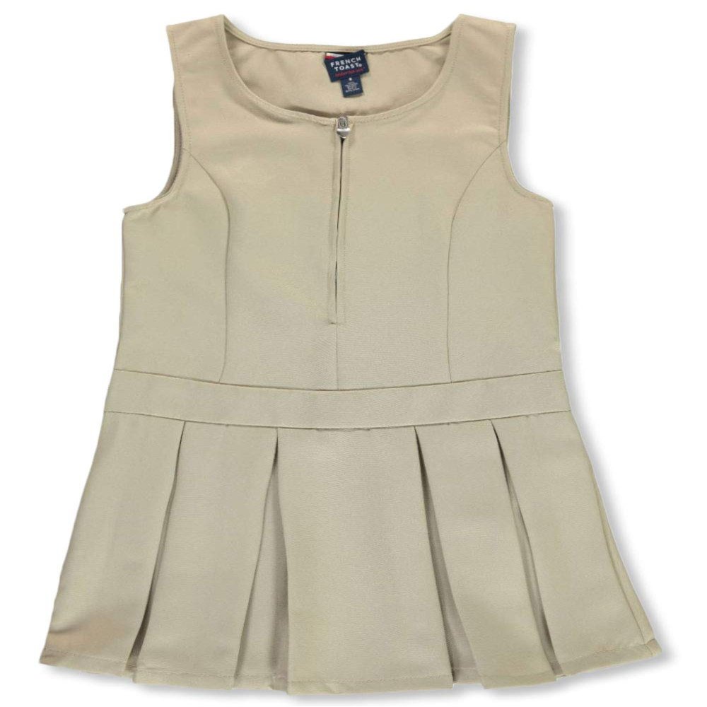 French Toast Girls 4-14 Pleated Jumper with Heart Zipper - Khaki, 10