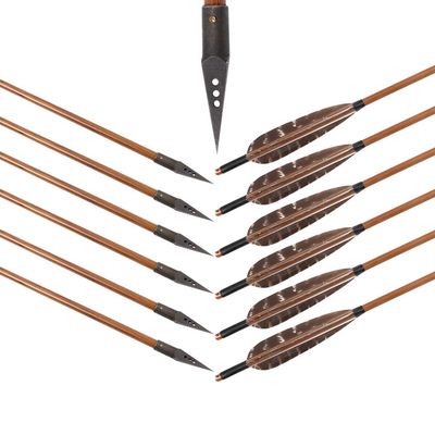 6pcs 31 Inch Bamboo Arrows Target Hunting Arrows for Archery Bow Arrows with Medieval Arrow Heads and 5 Inches of Natural Features