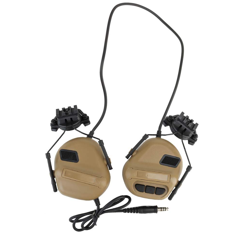 DETECH Tactical Helmet Headset Headphone Electronic Shooting Ear Protection Sound Amplification Noise Reduction Ear Muffs Hunting Shooting Ear Defender with Detachable Microphone