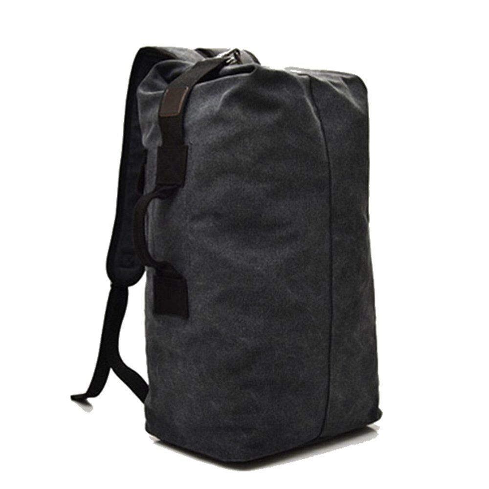 Kayheng Stylish Large Capacity Tactical Canvas Backpack Army Bucket Bag Outdoor Sports Duffle Bag Travel Rucksack-(Black)