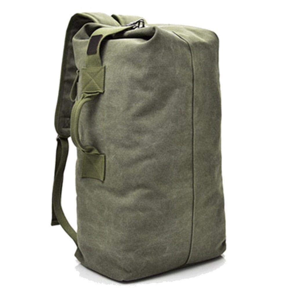 Kayheng Stylish Large Capacity Tactical Canvas Backpack Army Bucket Bag Outdoor Sports Duffle Bag Travel Rucksack-(Army Green)