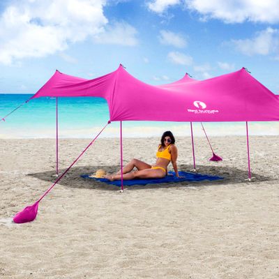 Red Suricata Family Beach Tent & Beach Canopy, UPF50 Sun Beach Shade, Sunshade with 4 Aluminum Poles, 4 Pole Anchors & Sand Shovel, Large & Portable Sun Shelter Tarp (Large, Pink)