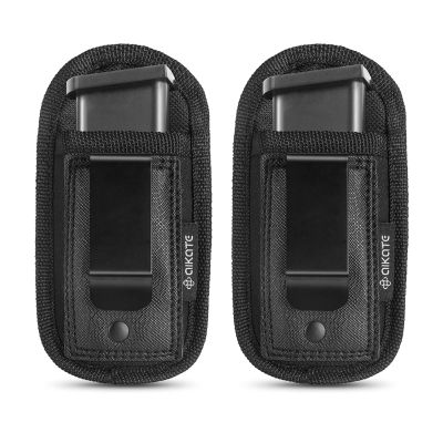 2 Pack Universal Magazine IWB Pouch Concealed Carry 9mm .40 .45 .380 .357, Mag Holster for S&W M&P Sig Sauer Ruger Glock, Handgun Ammo Gun Ammunition Holsters (Double Stitching-2 mag Pouch)