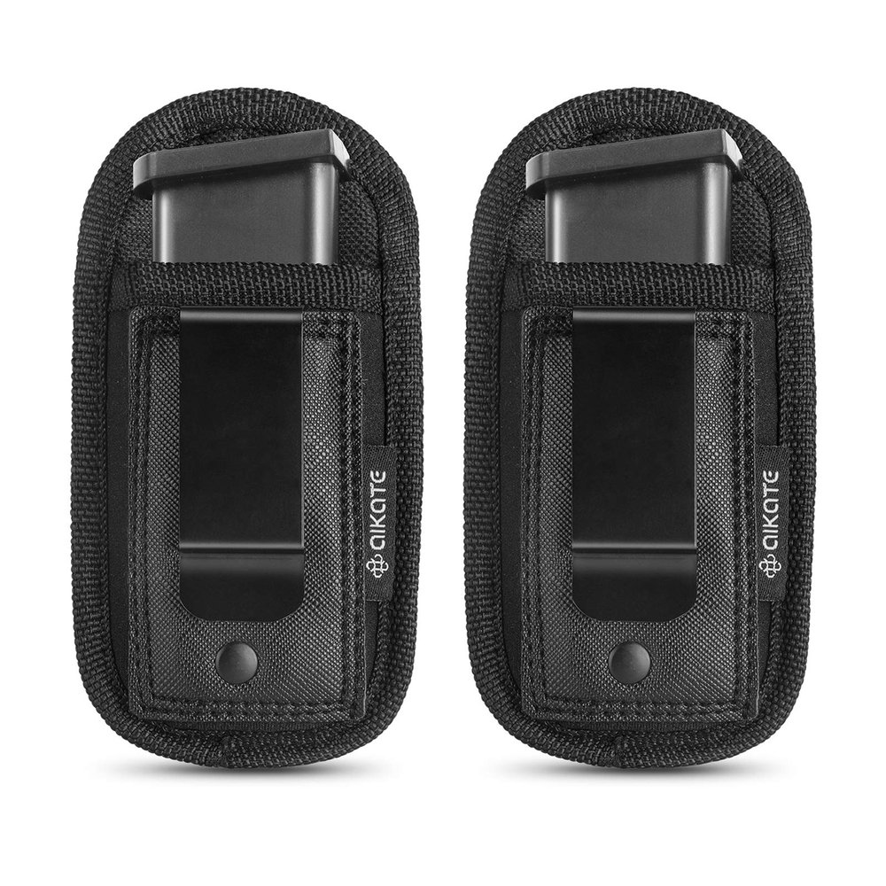 2 Pack Universal Magazine IWB Pouch Concealed Carry 9mm .40 .45 .380 .357, Mag Holster for S&W M&P Sig Sauer Ruger Glock, Handgun Ammo Gun Ammunition Holsters (Double Stitching-2 mag Pouch)