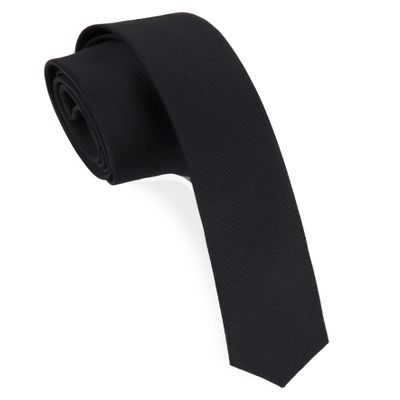 GUSLESON Silk Black Tie Classic Super Slim Ties For Men Skinny Thin Solid Necktie (0801-12)