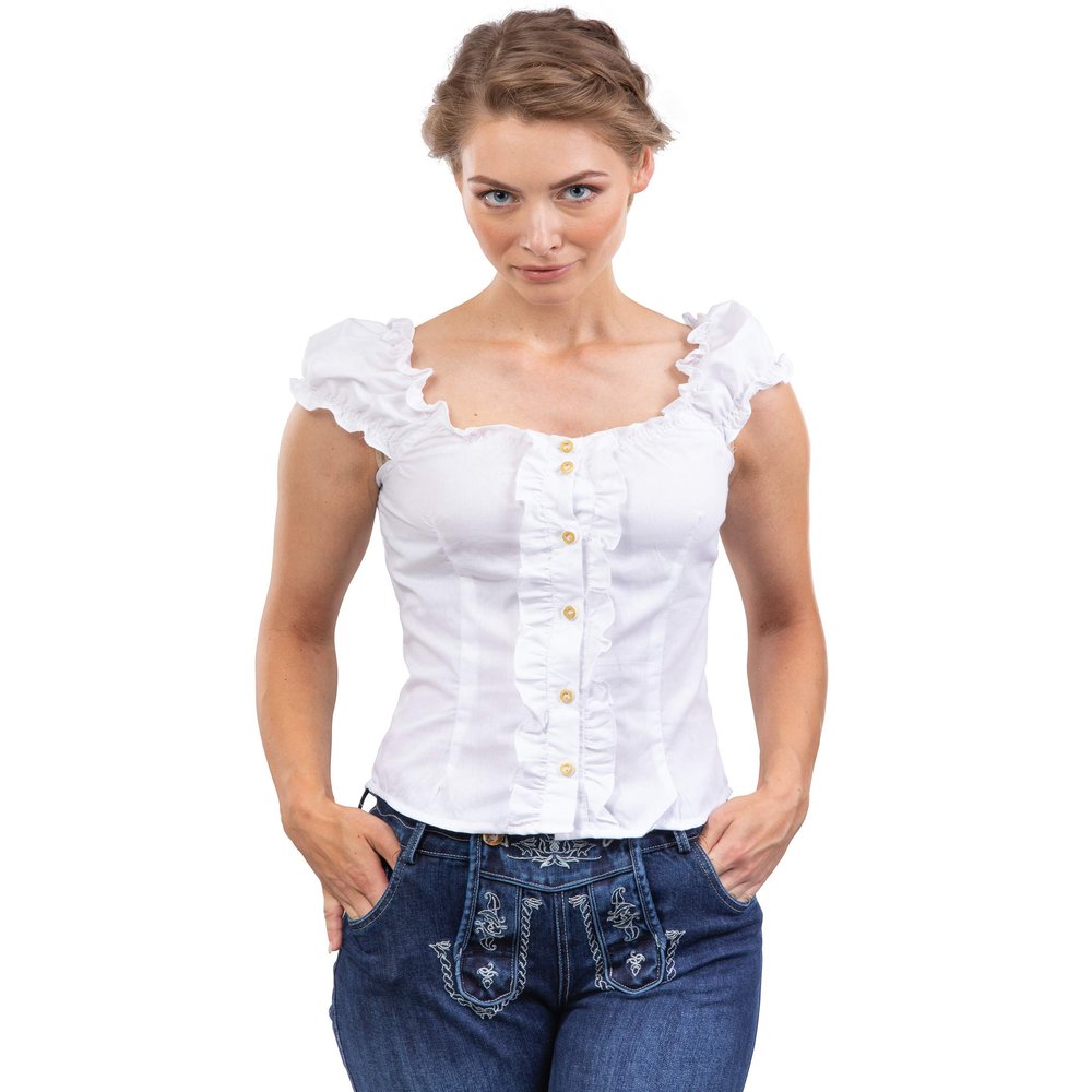 Traditional German Blouse - Elegant Oktoberfest Blouse with Back Lacing Carmen (US:4 (EU36)) White