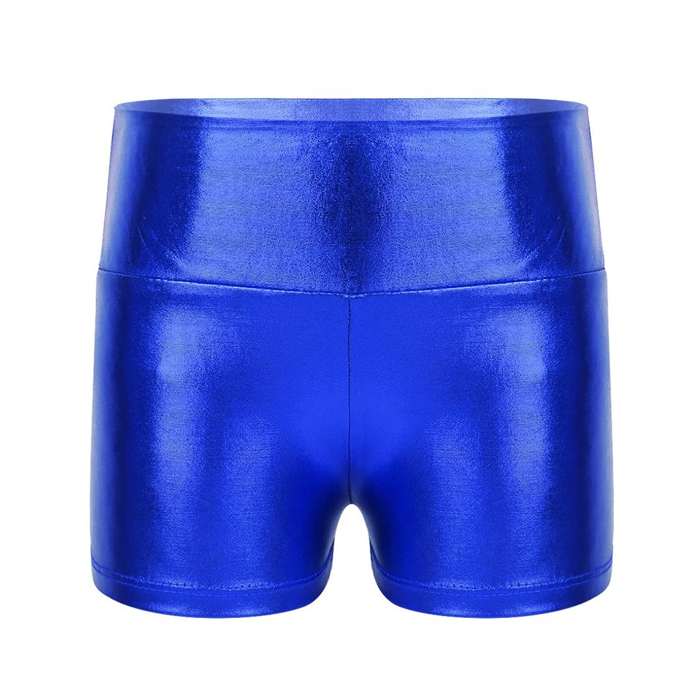 easyforever Girls Shiny Metallic Dance Booty Shorts Gymnastics Athletic Yoga Shorts Ballet Dance Hot Pants Bottoms Blue 12 Years
