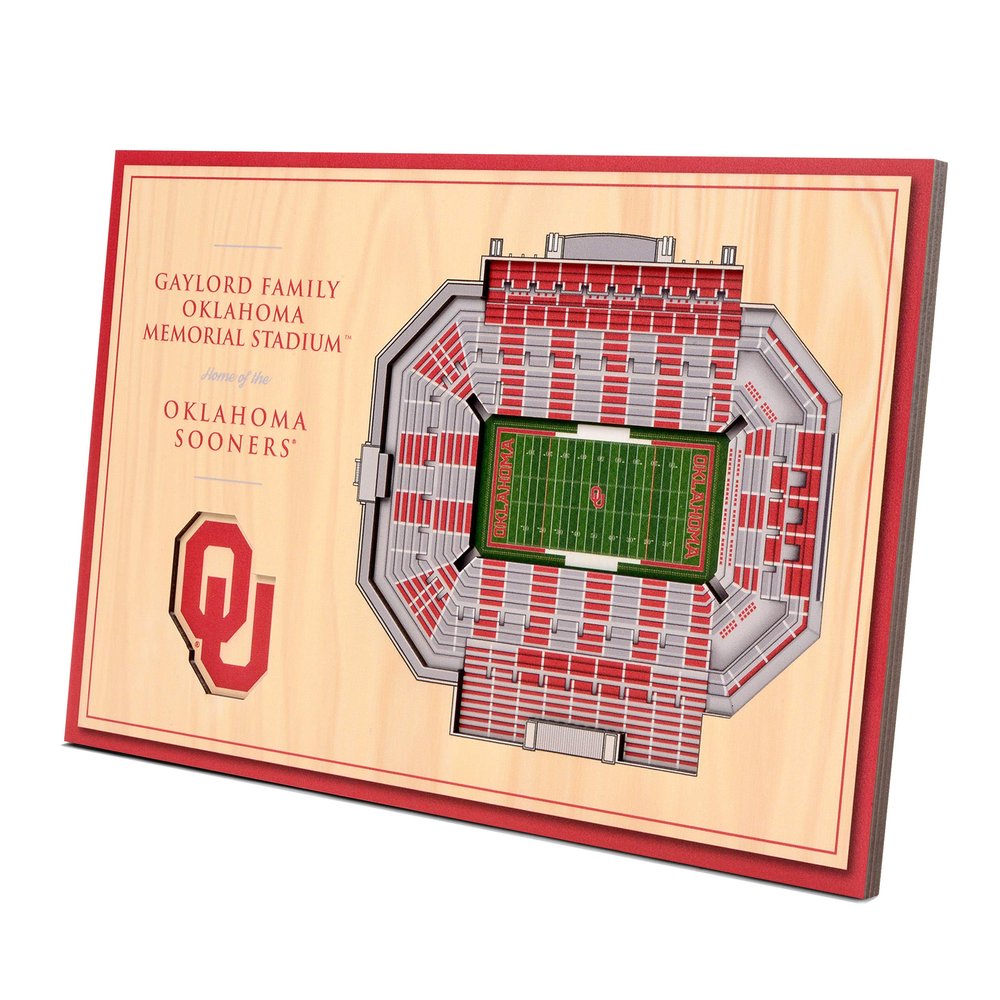 YouTheFan NCAA Desktop Size Team StadiumViews, 12 x 8 Inches, Oklahoma Sooners, Wood Grain