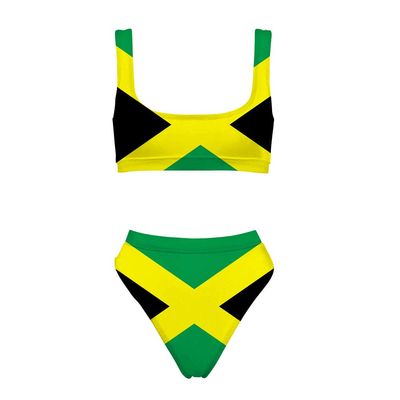 INSTANTARTS Jamaica Flag Women Bikini Sets Two Piece Swimsuit Low Scoop Crop Top Cheeky Bottom XL