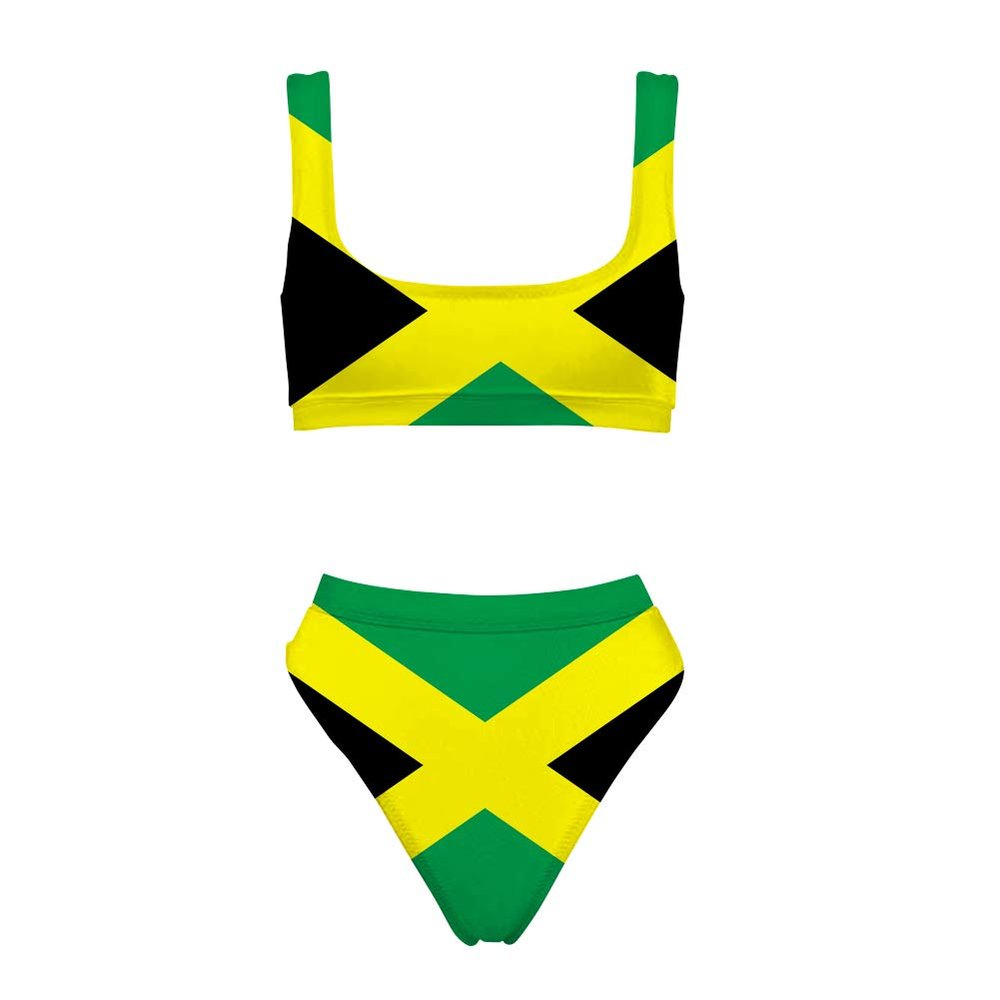 INSTANTARTS Jamaica Flag Women Bikini Sets Two Piece Swimsuit Low Scoop Crop Top Cheeky Bottom XL