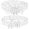 2 Pieces Wedding Garters for Bride Sexy Lace Leg Garter Belt Hand Sewn Faux Pearls Bride Garter Set(White) view 1