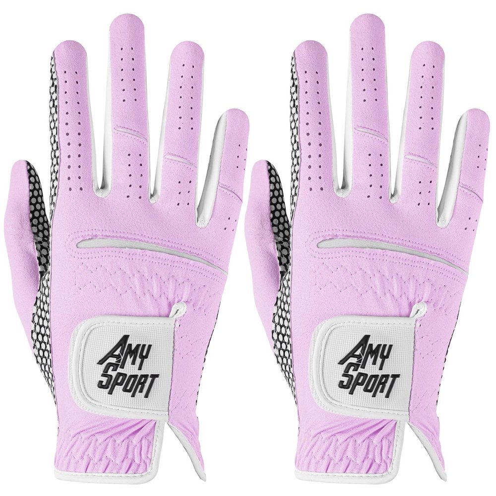 Amy Sport All Weather Grip Golf Gloves Women Value 2 Pack for Left Right Handed Golfer,Upgraded Anti Slip&Comfortable Glove with Stylish Colors for Aesthetic Fit Size S M L XL (Pruple, Small, Right)