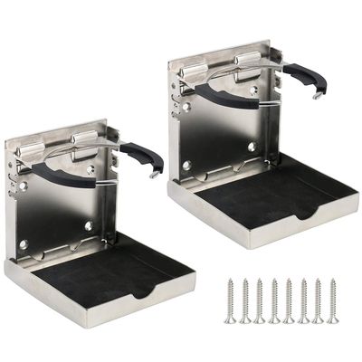 Amarine Made 2-Pack of Stainless Steel Folding Drink Holders Collapsible Cup Holder Marine Boat Caravan Car RV Trailer-Universal for Bottle,Mugs or Can, (2.56"-3.34" Holding Range)