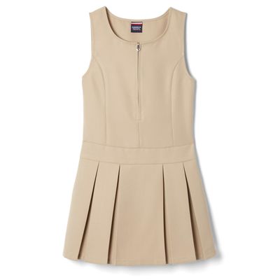 French Toast Girls 4-14 Pleated Jumper with Heart Zipper - Khaki, 6X
