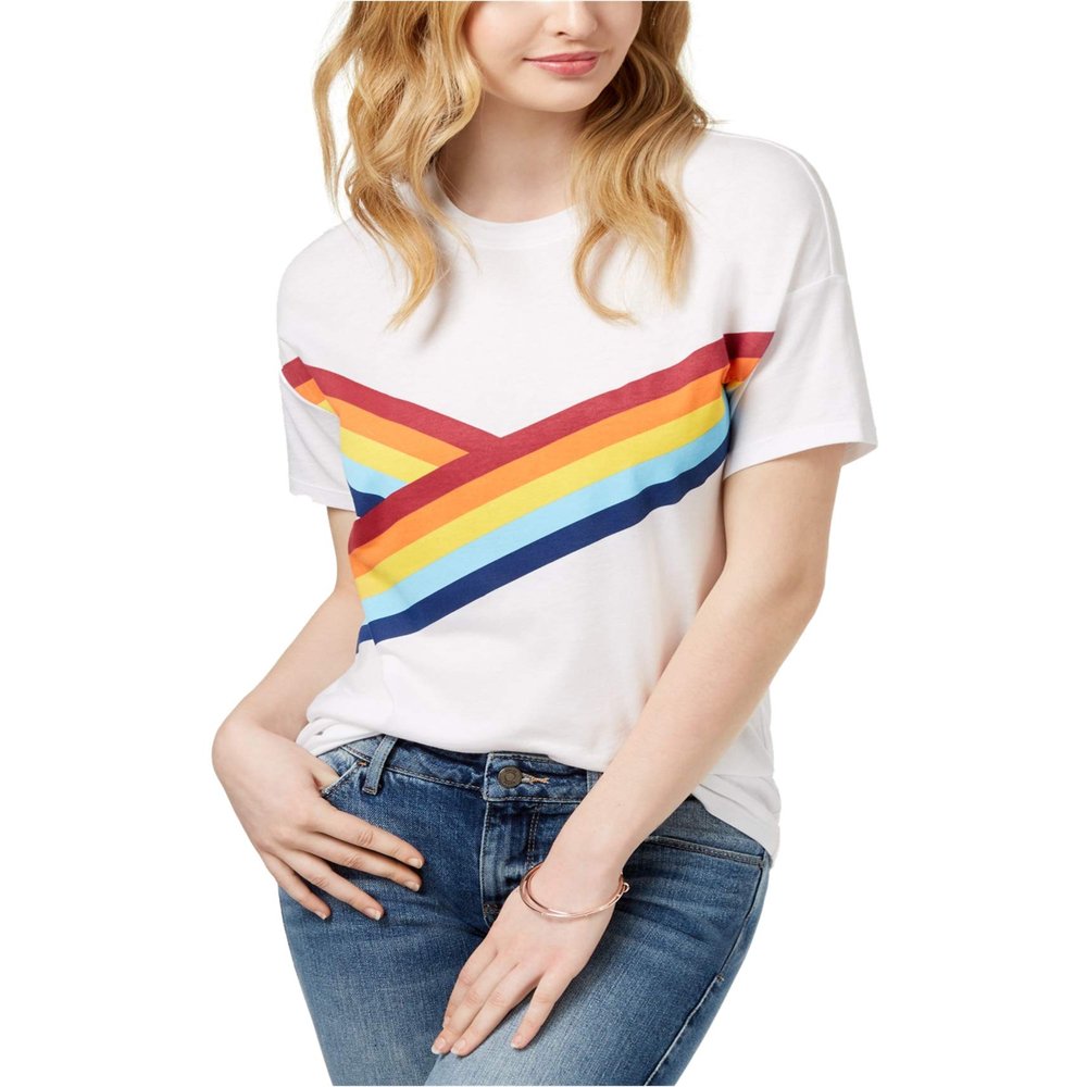 Carbon Copy Crew-Neck Rainbow-Graphic T-Shirt (White, XL)