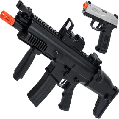 Evike Airsoft - FN Herstal Licensed Scar-L AEG Airsoft and FNS-9 Airsoft Pistol Starter Kit by Cybergun (Model: Black)