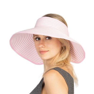2Pcs Women Sun Visors Foldable Straw Hats Summer Beach Packable Hat Floppy Wide Brim Cap Big Heads Sombrero (Pink)