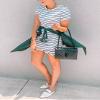 BTFBM Womens Summer Dresses 2026 Casual Bodycon Mini Dress Short Sleeve Crew Neck Mini Ruched Spring Beach Vacation Outfits(Stripe, Large) view 3
