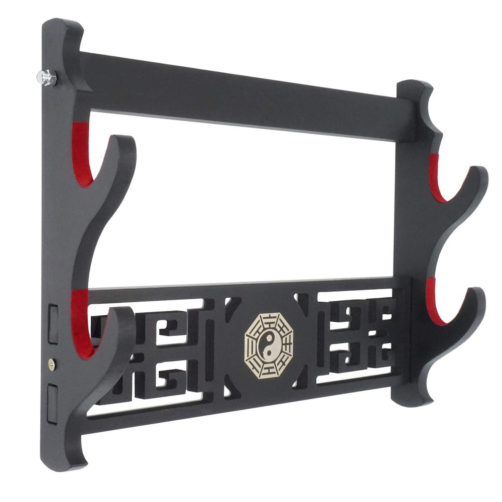 Eforlife Padded Sword Wall Mount Katana Stand Samurai Sword Holder Display Rack Chinese Bagua Style (2-Tier)