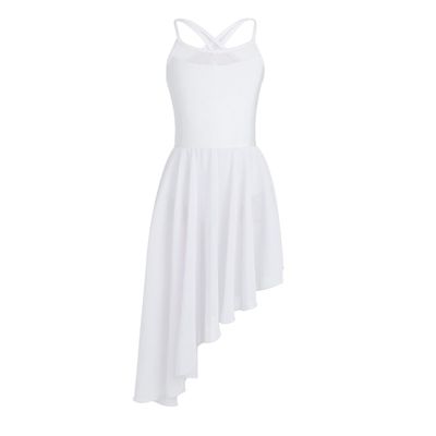 Moily Kids Girls Mesh Criss Cross Back Camisole High Low Hem Skirts Modern Lyrical Dance Dress White 5-6