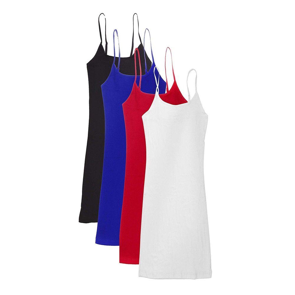 4 Pack Active Basic Women's Basic Tank Top (Black/White/Blue/Red, Large)