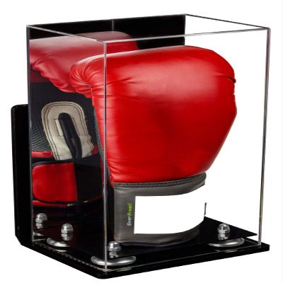 Better Display Cases Acrylic Vertical Boxing Glove Display Case Mirror Case, Silver Risers , Wall Mount and Black Base 8" x 6" x 14" (A092/V18)