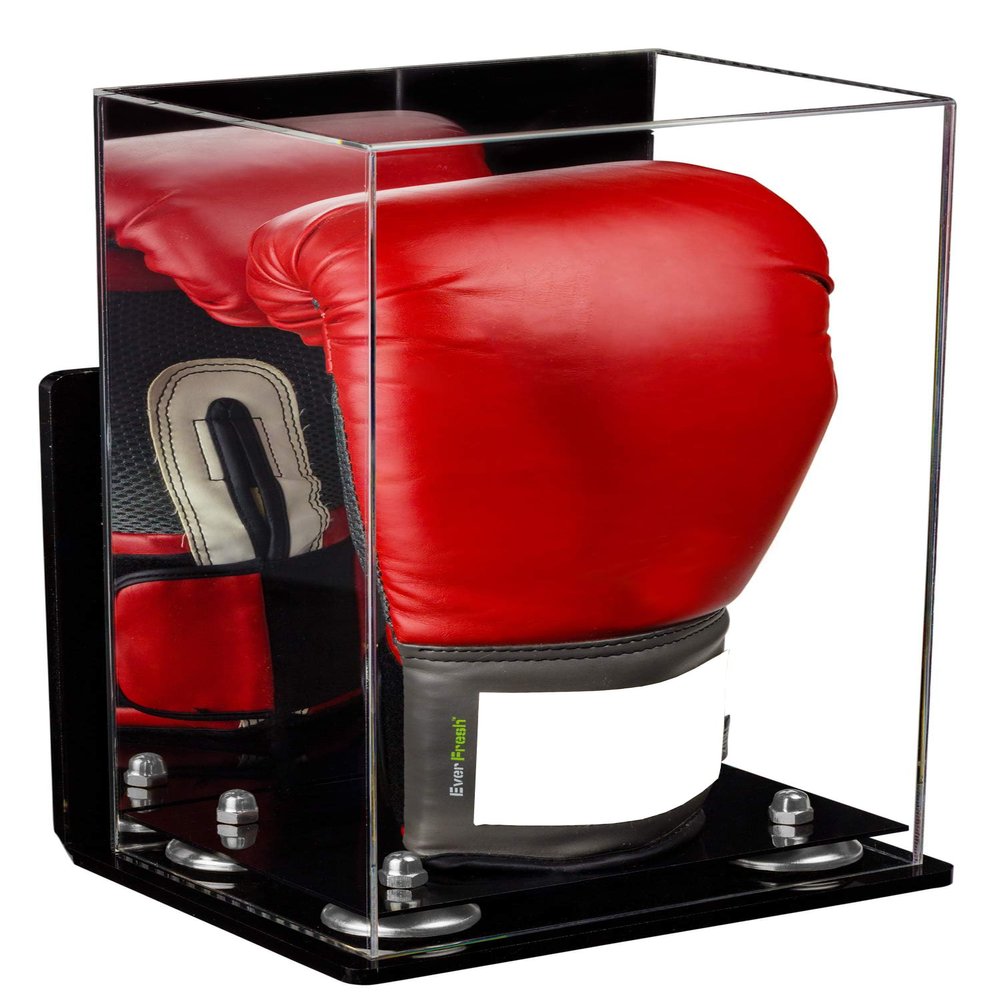 Better Display Cases Acrylic Vertical Boxing Glove Display Case Mirror Case, Silver Risers , Wall Mount and Black Base 8" x 6" x 14" (A092/V18)