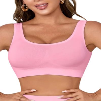 Boolavard New Seamless Sports Style Bra Crop Top Vest Comfort Stretch Bras Shapewear (L, Baby Pink)