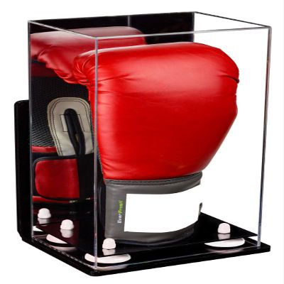 Better Display Cases Acrylic Vertical Boxing Glove Display Case Mirror Case, White Risers , Wall Mount and Black Base 8" x 6" x 14" (A092/V18)