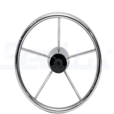 SeaLux 15-1/2 Inch - 10 Degree Dish 5-Spoke Destroyer Style Stainless Boat Steering Wheel -
