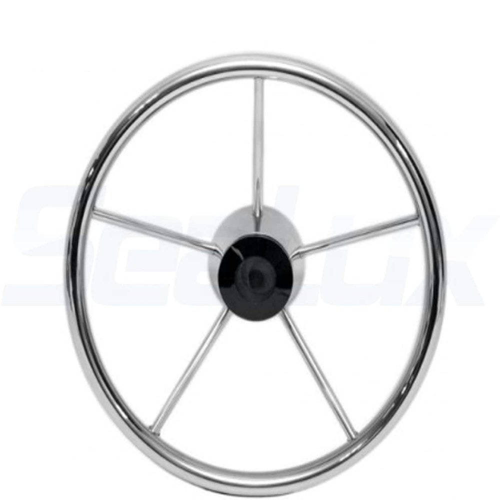 SeaLux 15-1/2 Inch - 10 Degree Dish 5-Spoke Destroyer Style Stainless Boat Steering Wheel -
