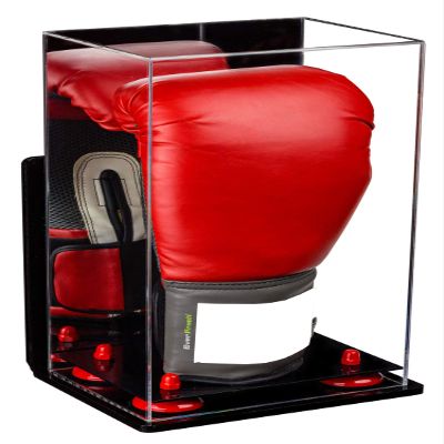 Better Display Cases Acrylic Vertical Boxing Glove Display Case Mirror Case, Red Risers , Wall Mount and Black Base 8" x 6" x 14" (A092/V18)