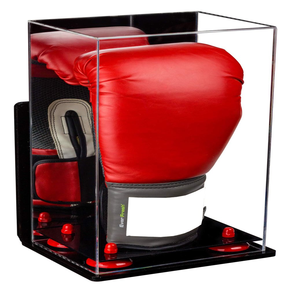 Better Display Cases Acrylic Vertical Boxing Glove Display Case Mirror Case, Red Risers , Wall Mount and Black Base 8" x 6" x 14" (A092/V18)