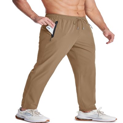 MAGCOMSEN Gym Pants Men Lightweight Breathable Quick Dry Hiking Running Workout Outdoor Sports Pants Workout Sweatpants for Men Khaki