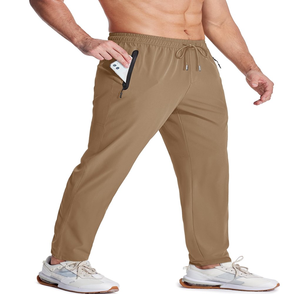 MAGCOMSEN Gym Pants Men Lightweight Breathable Quick Dry Hiking Running Workout Outdoor Sports Pants Workout Sweatpants for Men Khaki