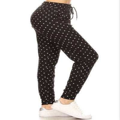Leggings Depot Women's Relaxed fit Jogger Pants - Track Cuff Sweatpants with Pockets-R885, 1X, Polka Dots