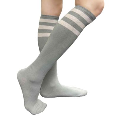 COUVER Striped Women's Cotton Knee High Tube Socks, Women Shoe Size 5-9, Light Gray/White, 1 Pair