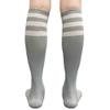 COUVER Striped Women's Cotton Knee High Tube Socks, Women Shoe Size 5-9, Light Gray/White, 1 Pair view 2