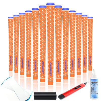 Champkey Rubber Golf Grips - Set of 13, 5 Oz Solvent, Hook Blade, 15 Tapes & Vise Clamp - Choose Between 13 Grips & All Repair Kits & 15 Tapes (Orange Repair Kits, Standard)