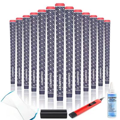 Champkey X Rubber Golf Grips Set - 13 Grips & Repair Kit or Tapes (Midsize, Blue) - Includes Solvent, Hook Blade & Vise Clamp