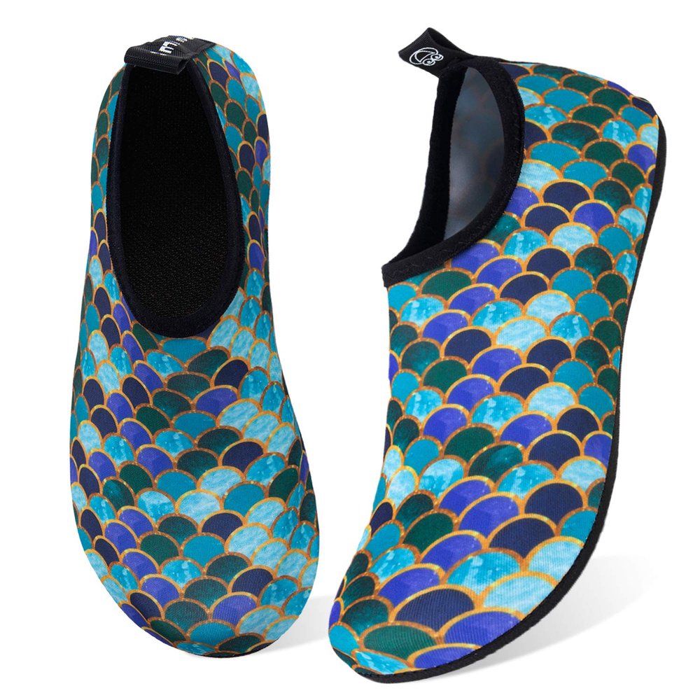 WateLves Water Shoes for Womens Mens Barefoot Quick-Dry Aqua Socks for Beach Swim Surf Yoga Exercise Camping Must Haves (Fishscale Blackgreen, 40/41)