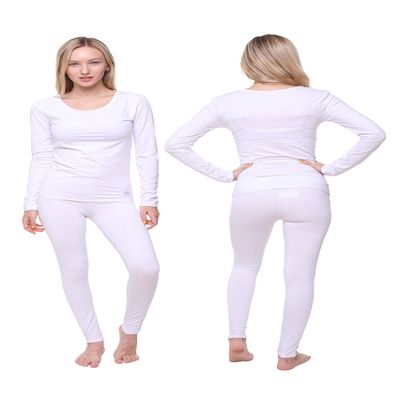 Ultra Dry Women Thermal Underwear Set; Base Layer Soft Fleece Lining Ladies 2 pc Top Shirt & Bottom Leggings Tights Long Johns(White, X-Small)