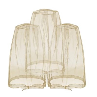Anvin Mosquito Head Mesh Nets Gnat Face Netting for No See Ums Insects Bugs Gnats Biting Midges from Any Outdoor Activities, Works Over Most Hats Comes with Free Stock Pouches (3pcs, Khaki)