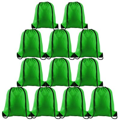 KUUQA 12 Pcs Drawstring Backpack Bags String Backpack Bulk Sport Gym Sack Bags for Traveling and Storage (Dark Green)