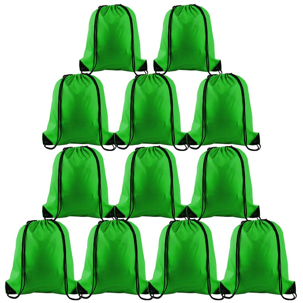 KUUQA 12 Pcs Drawstring Backpack Bags String Backpack Bulk Sport Gym Sack Bags for Traveling and Storage (Dark Green)