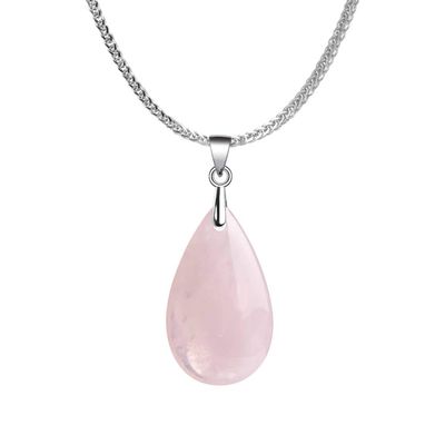 iSTONE 925 Sterling Silver Natural Gemstone Rose Quartz Ladies Pendant Necklace, Gemstone Birthstone with 18" Silver Chain