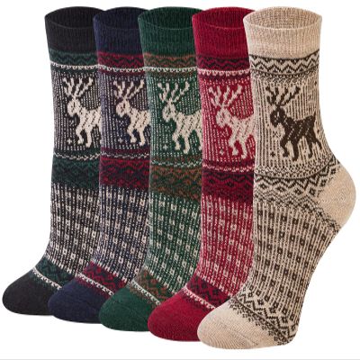 Loritta Wool Socks for Women Warm Winter Socks Knit Crew Calf Hiking Boot Sock Stocking Stuffers Gifts,ZU-christmas Elk