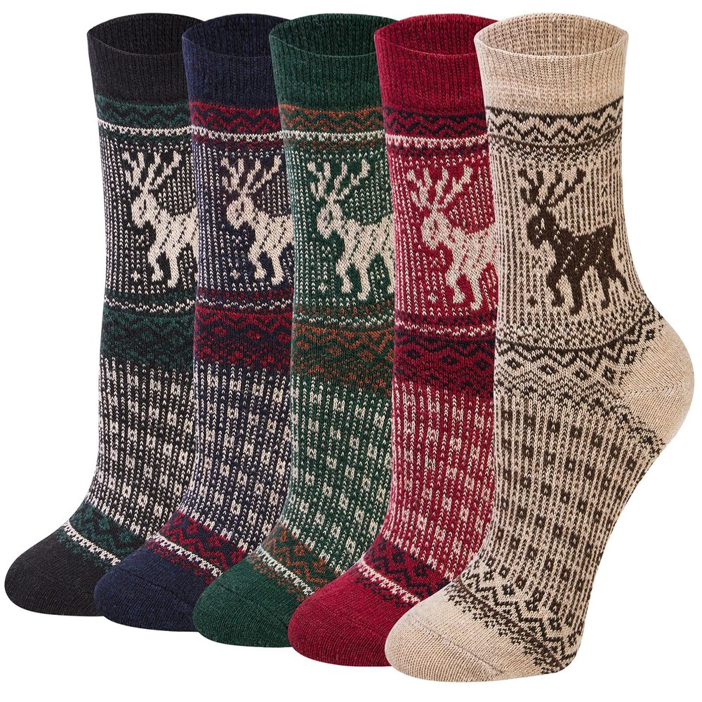 Loritta Wool Socks for Women Warm Winter Socks Knit Crew Calf Hiking Boot Sock Stocking Stuffers Gifts,ZU-christmas Elk